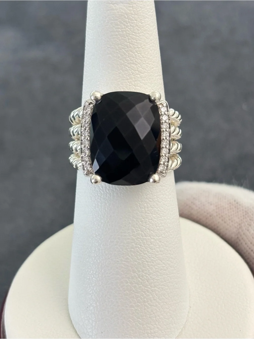 David Yurman Wheaton Ring with Black Onyx & Diamonds 6.5